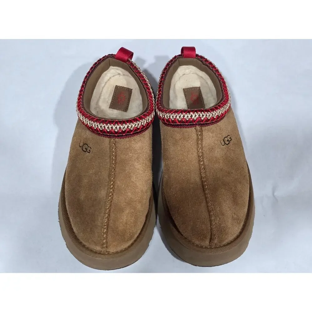 UGG Tazz Kids Big Kid Size 3 Chestnut Suede Clog Red Trim Slippers